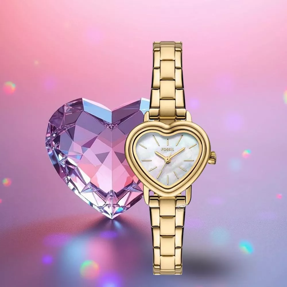 (聊聊甜甜價)  FOSSIL  Karli Heart 心型珍珠母貝女錶 金色不鏽鋼錶帶 29MM BQW8010