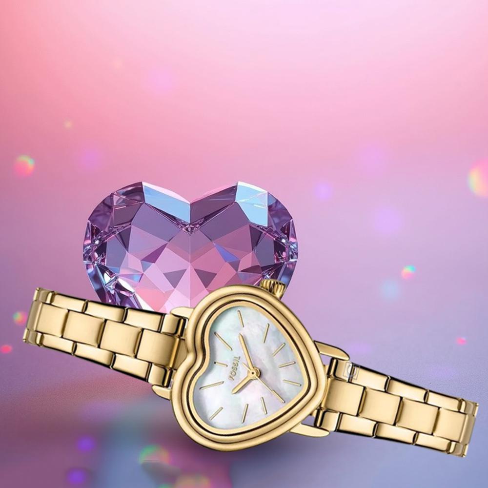 (聊聊甜甜價)  FOSSIL  Karli Heart 心型珍珠母貝女錶 金色不鏽鋼錶帶 29MM BQW8010