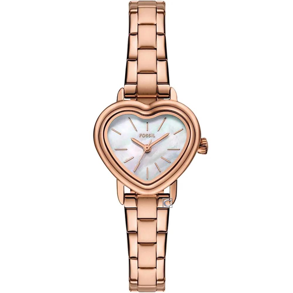 (聊聊甜甜價) FOSSIL  Karli Heart 心型珍珠母貝女錶 玫瑰金色不鏽鋼錶帶 29MM BQW8011