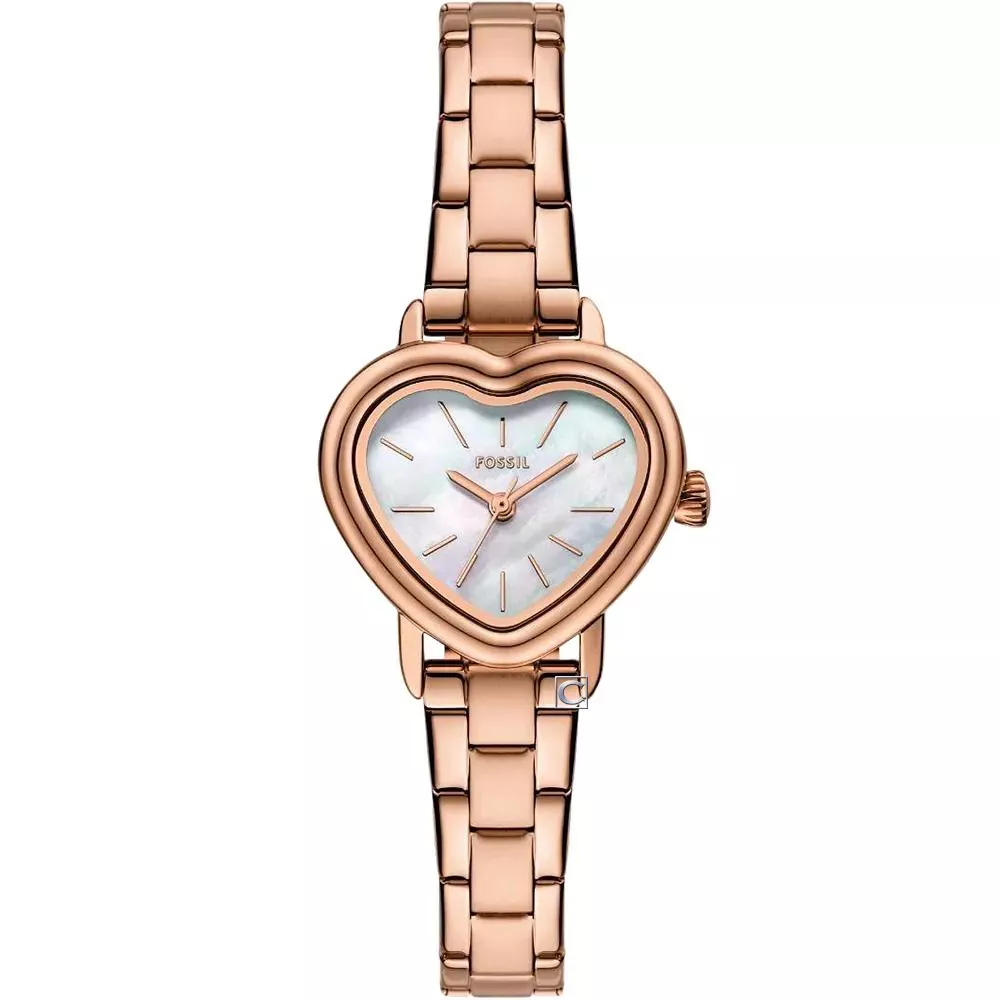 (聊聊甜甜價) FOSSIL  Karli Heart 心型珍珠母貝女錶 玫瑰金色不鏽鋼錶帶 29MM BQW8011