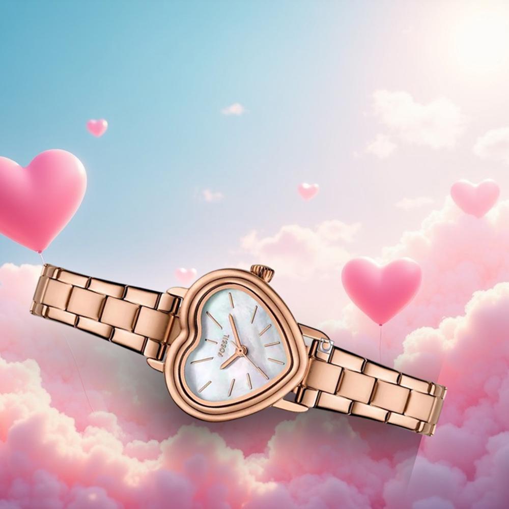 (聊聊甜甜價) FOSSIL  Karli Heart 心型珍珠母貝女錶 玫瑰金色不鏽鋼錶帶 29MM BQW8011