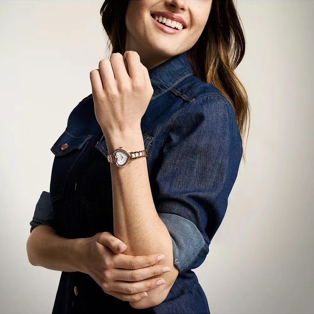 (聊聊甜甜價) FOSSIL  Karli Heart 心型珍珠母貝女錶 玫瑰金色不鏽鋼錶帶 29MM BQW8011