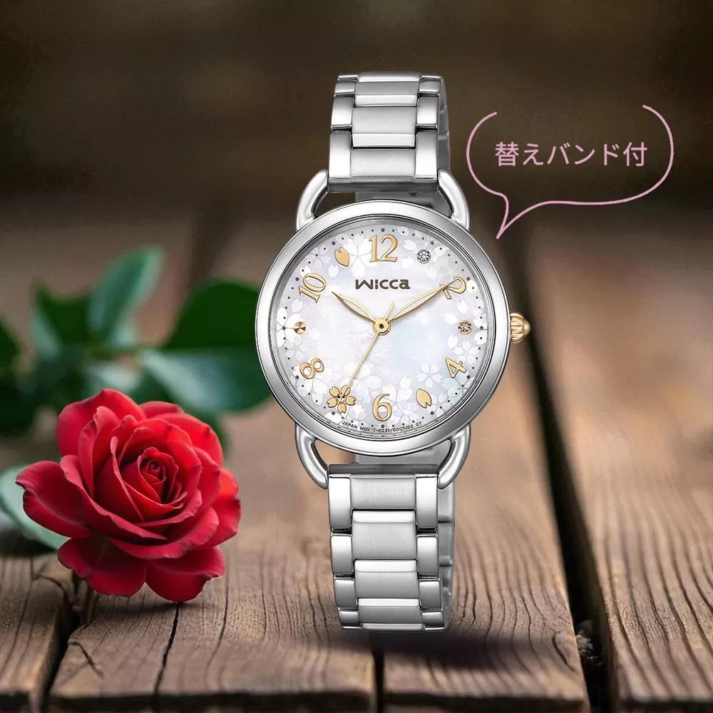 CITIZEN 星辰 wicca 櫻花紛飛 光動能腕錶 女錶 手錶-28mm KP6-014-21
