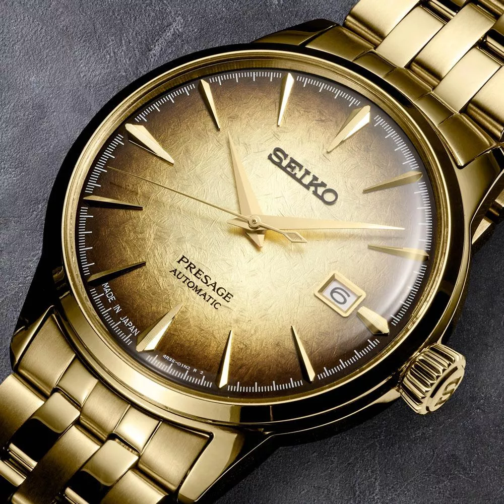 (聊聊甜甜價) SEIKO 精工 Presage Cocktail 調酒師 燦金啤酒 機械錶 男錶 金色-40.5mm SRPK48J1.4R35-01T0F