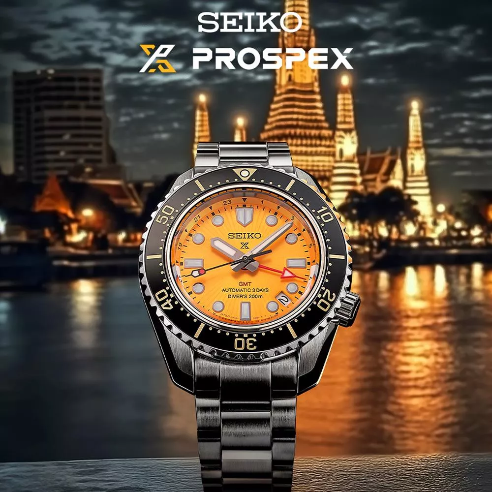 (聊聊甜甜價)  SEIKO 精工Prospex 暹羅之夜限量款 GMT三日鍊潛水陶瓷機械錶-42mm橘 SPB487J1.6R54-00L0Y