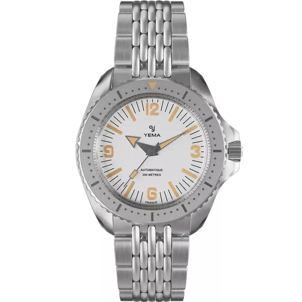 (聊聊甜甜價) YEMA 野馬 懷舊復古潛水 機械錶 男錶 手錶 白色-YDIV25-AMS-METAL
