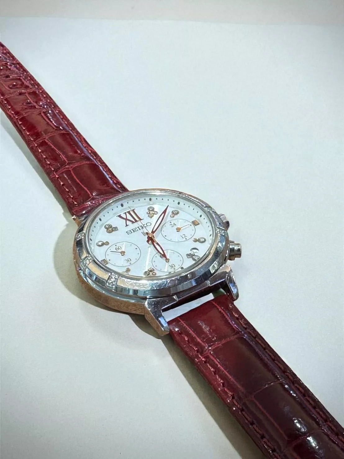 SEIKO 精工錶  Lukia V175-0AJ0J.V175-0CR0J.V175-0CR0P-訂製鱷魚皮錶帶