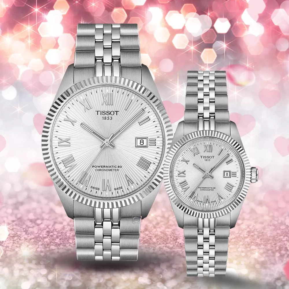 TISSOT 天梭錶 官方授權 Ballade系列Powermatic 48 天文台認證 機械對錶-T1564081103300+T1562081103300