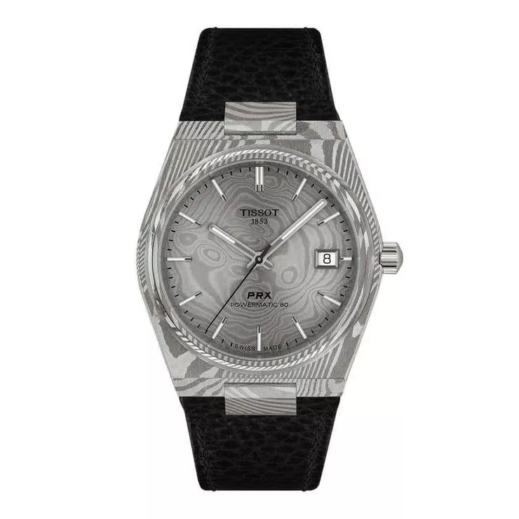 TISSOT 天梭錶 PRX POWERMATIC 80  大馬士革鋼灰色面盤 機械錶-T1378079608100/錶徑38mm