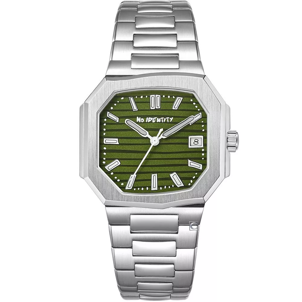 NO IDENTITY 金鸚 Cubitus 橄欖綠 腕錶 不鏽鋼錶 男錶 手錶-PP40SS037OG1