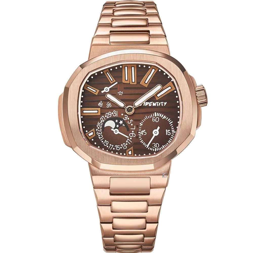 NO IDENTITY 鷹鵡螺-金焦糖 三眼 時尚錶 機械錶 男錶 手錶-PP40SS013RG1