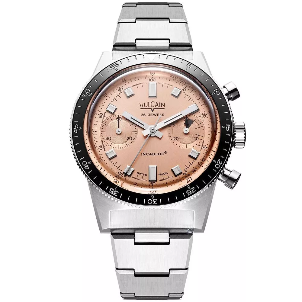 VULCAIN 窩路堅 Skindiver 限量版鮭魚面計時機械錶 自動上鍊 手錶-590176B87.BHM286 鋼帶款