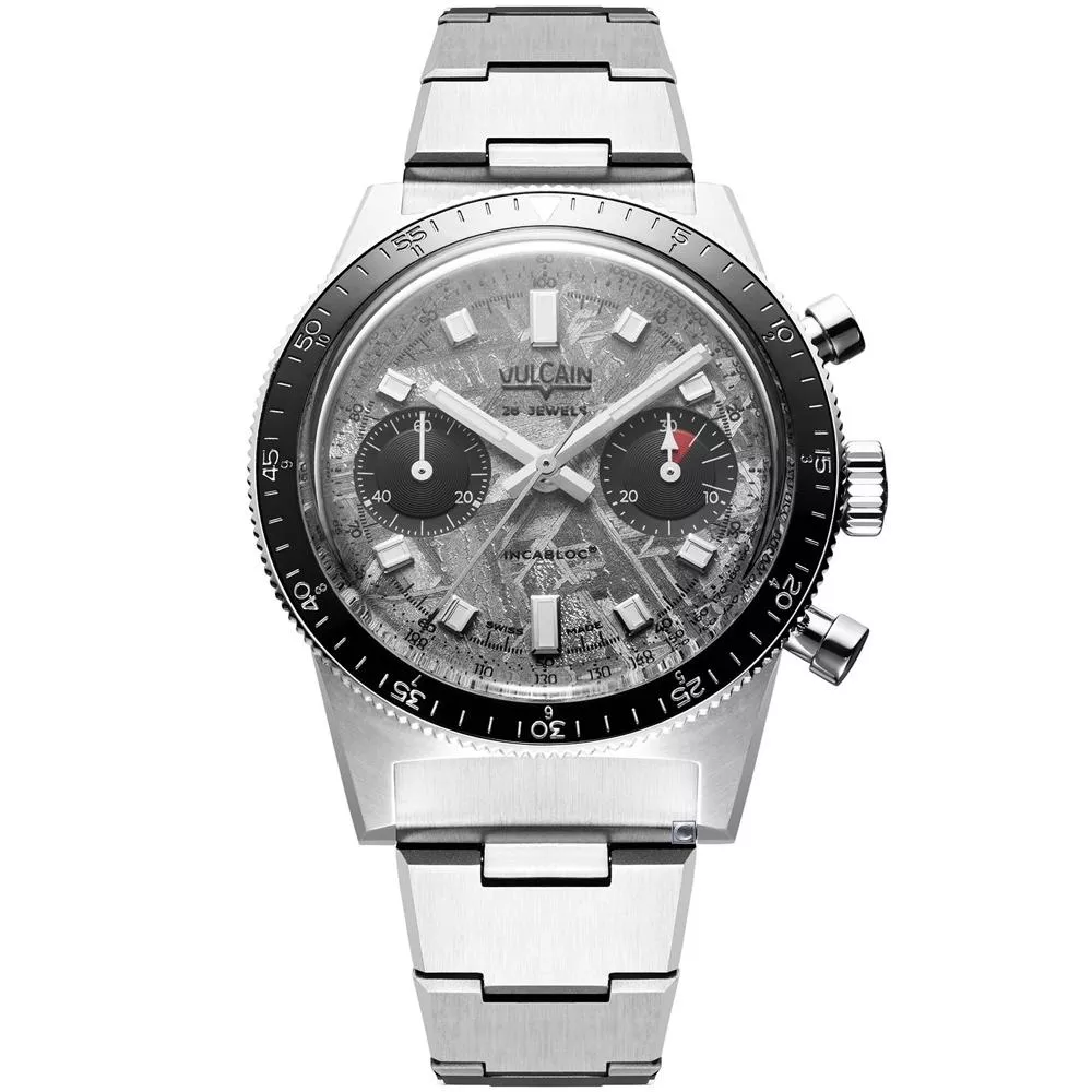 VULCAIN 窩路堅 Skindiver 限量版隕石面計時碼錶 機械錶 男錶-590176T17.BHM286 鋼帶款