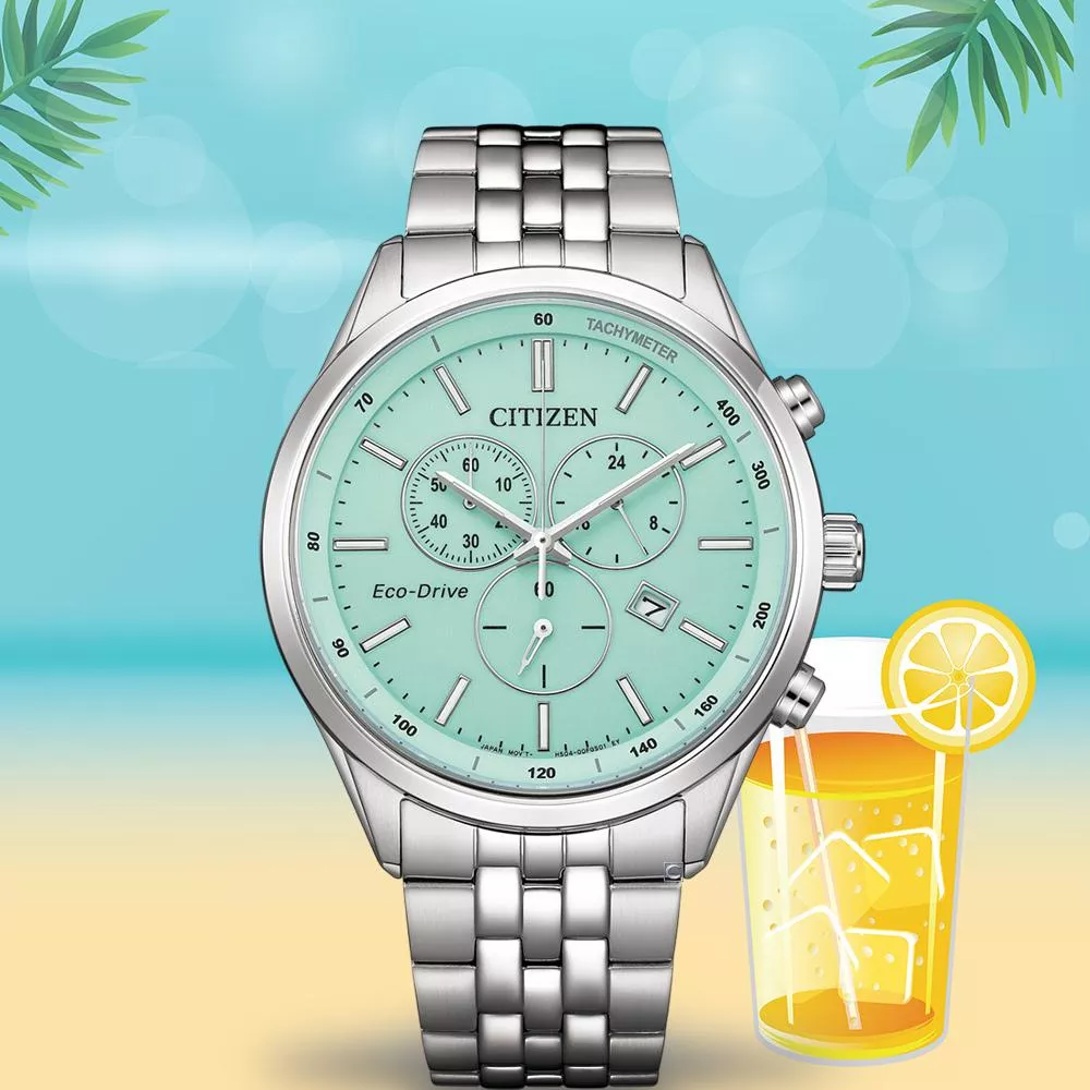 (聊聊甜甜價) CITIZEN 星辰錶藍調夜光 光動能 計時腕錶 男錶 手錶-42mm AT2570-56M