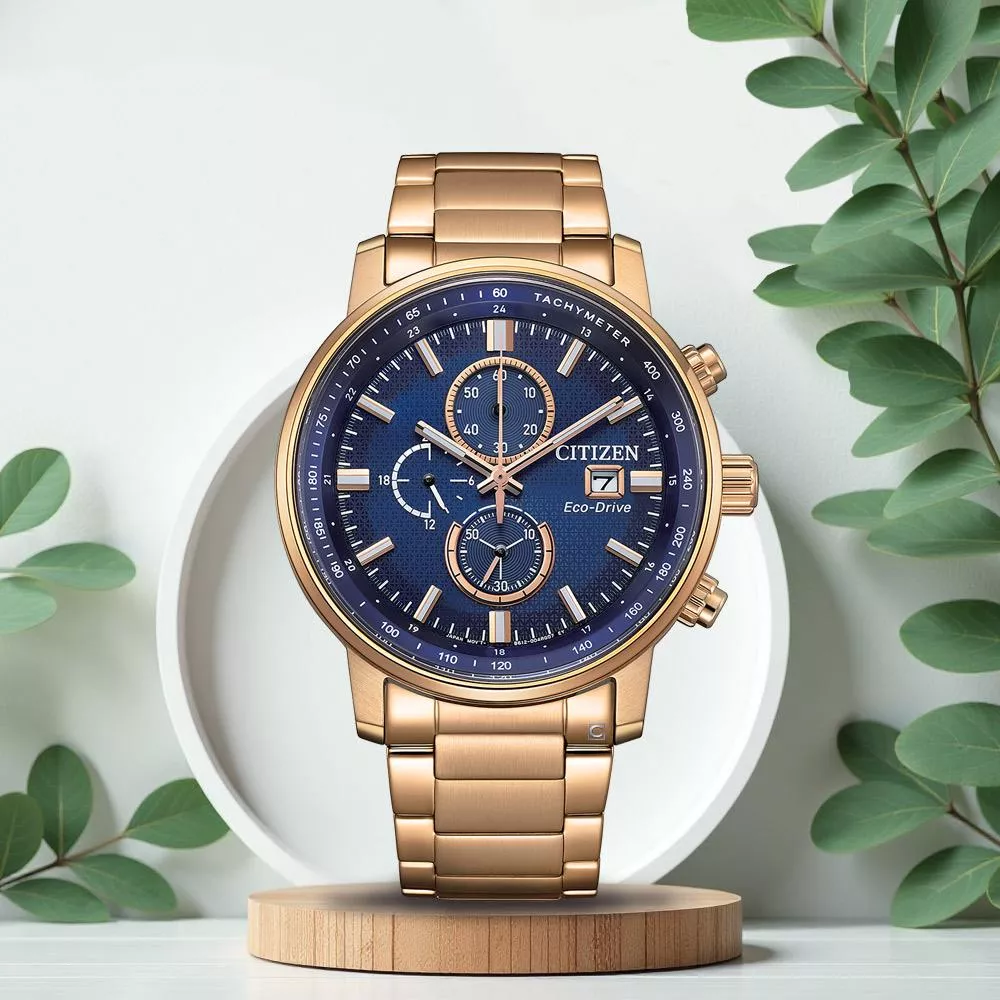 CITIZEN 星辰  光動能碼錶計時錶款 男錶 手錶 玫瑰金色 禮物-CA0843-89L