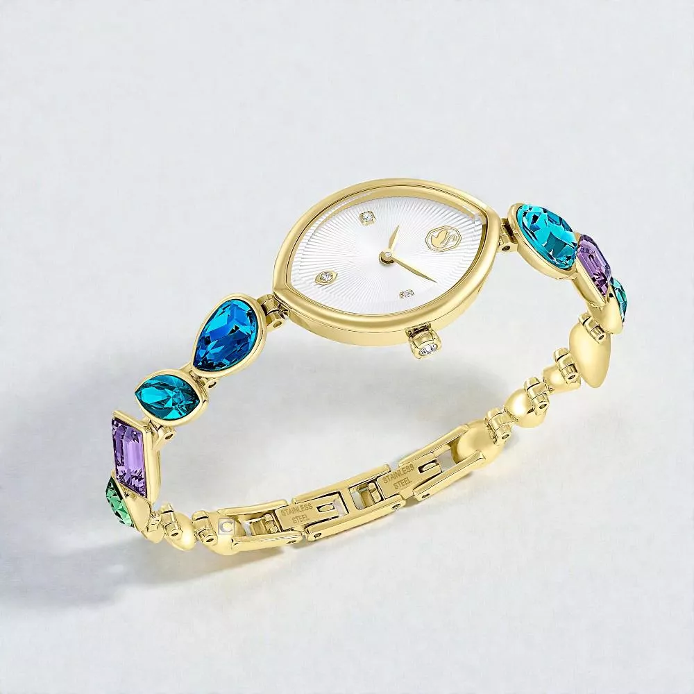 (聊聊甜甜價) SWAROVSKI 施華洛世奇 Gema系列 幾何彩色水晶手鍊腕錶 女錶-5749569