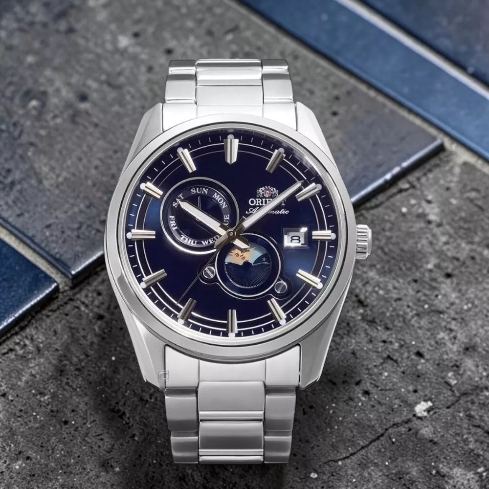 ORIENT 東方錶 SUN&MOON系列 晝夜顯示機械腕錶 男錶 手錶-RA-AK0315L/藍41.5mm