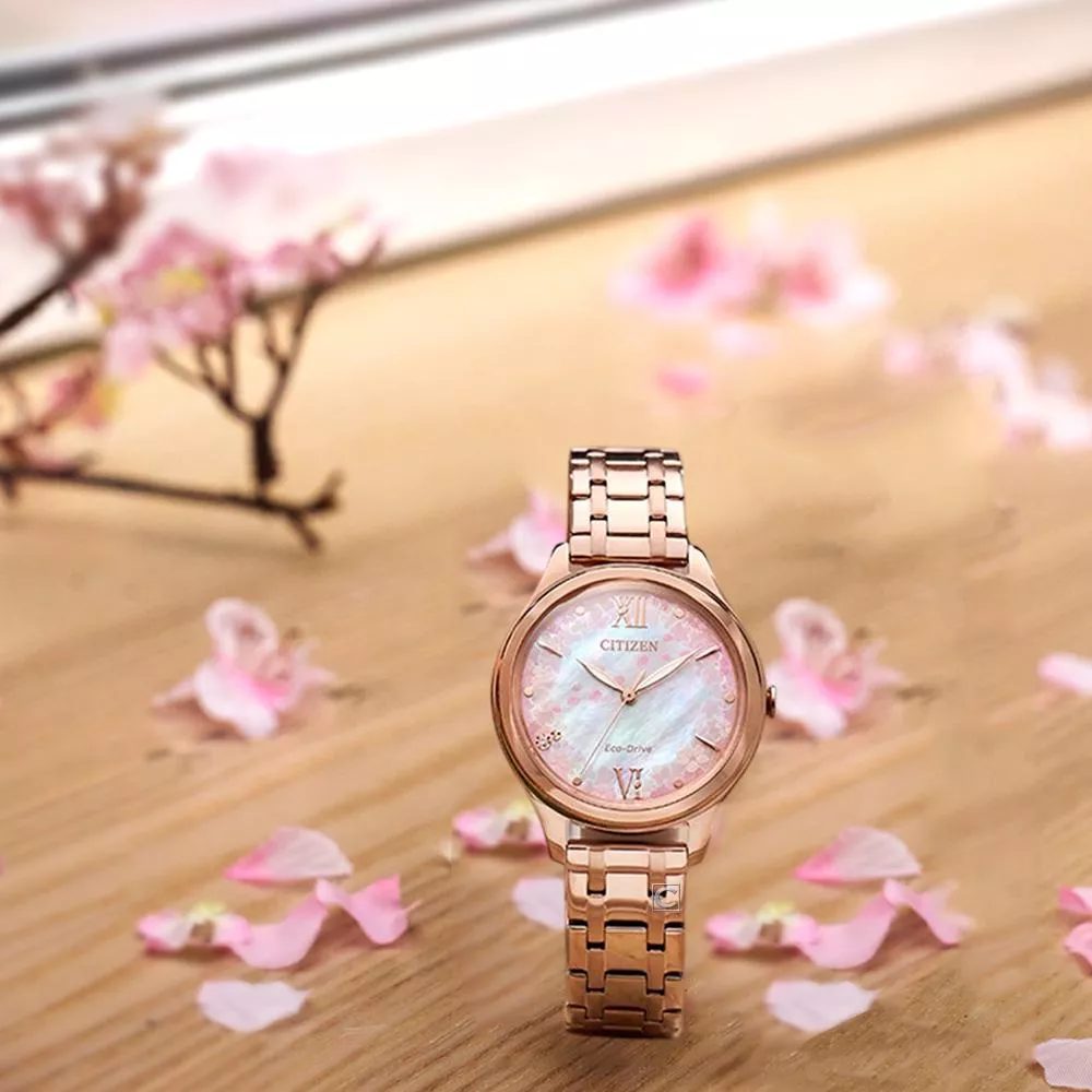 CITIZEN 星辰錶 Eco-Drive 櫻花限定 光動能 女錶 手錶-EM0508-98W/錶徑 32mm