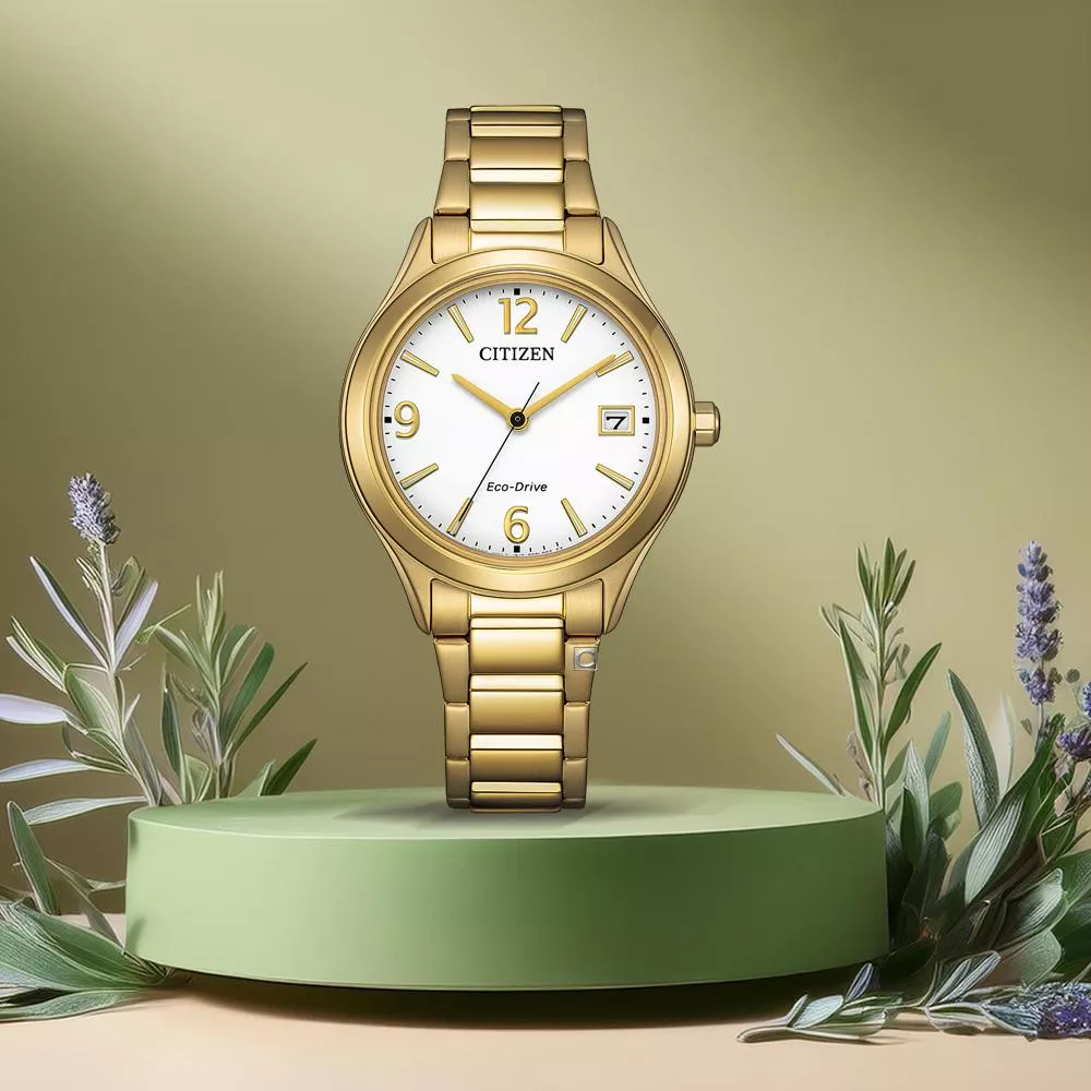 CITIZEN 星辰 Eco-Drive 簡約大氣 光動能腕錶 女錶-33.5mm金色 FE6122-64A