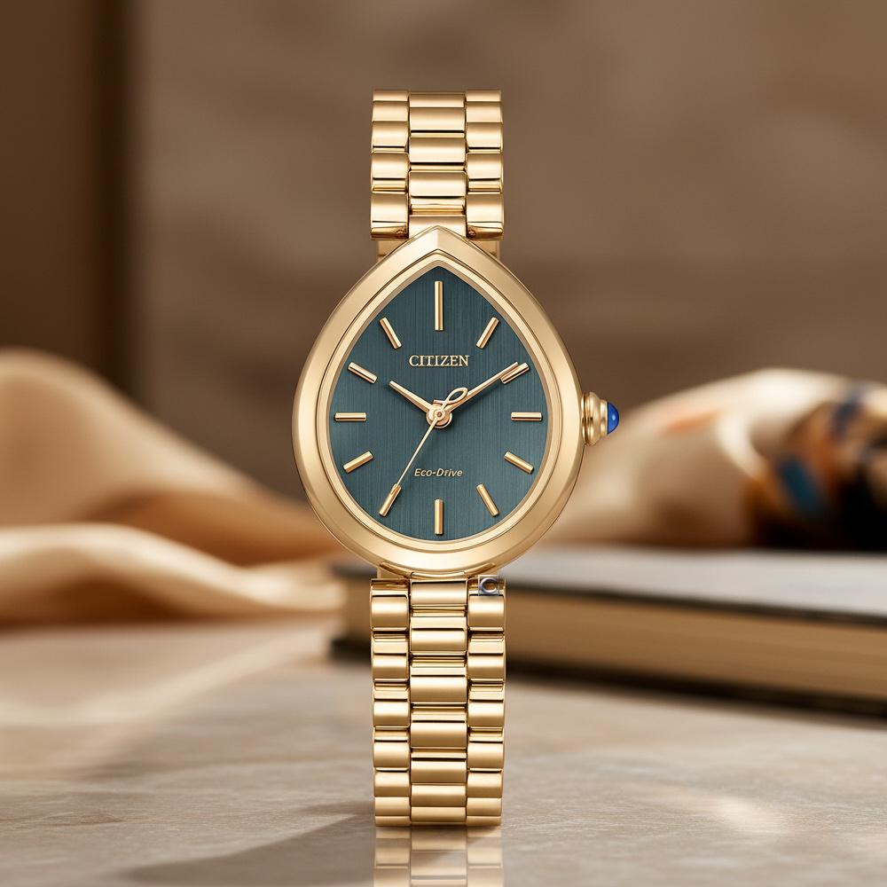 CITIZEN 星辰錶 L Rainell 系列 光動能水滴型 腕錶 女錶 手錶-綠色 EM1203-57X