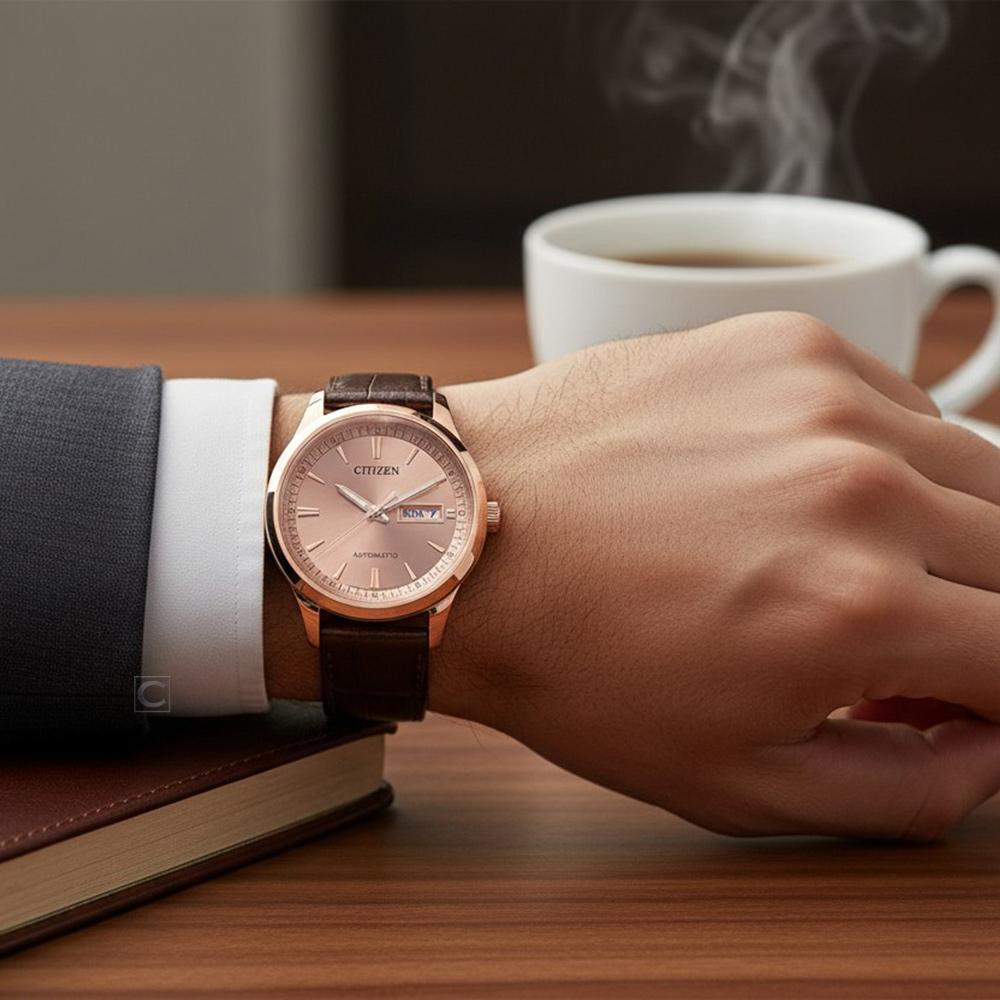 CITIZEN 星辰錶 Mechanical 簡約百搭機械腕錶 男錶 手錶-40mm玫瑰金色 NY4062-04X