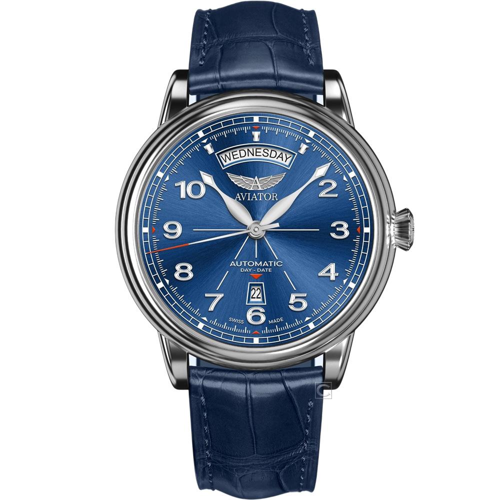 AVIATOR 領航者 飛行員 DOUGLAS DAY-DATE 41 機械錶 男錶 手錶 藍色-V.3.44.0.401.4