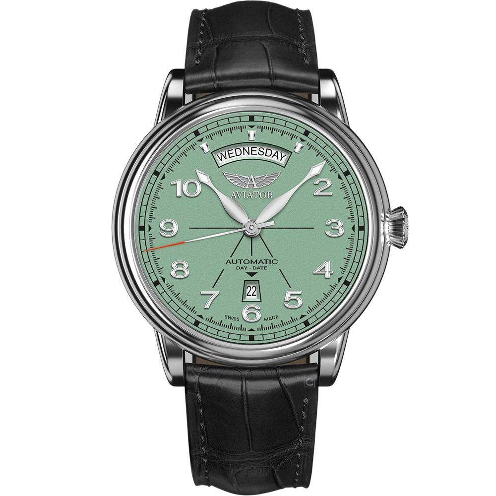 AVIATOR 領航者 飛行員 DOUGLAS DAY-DATE 41 機械錶 男錶 手錶 綠色-V.3.44.0.403.4