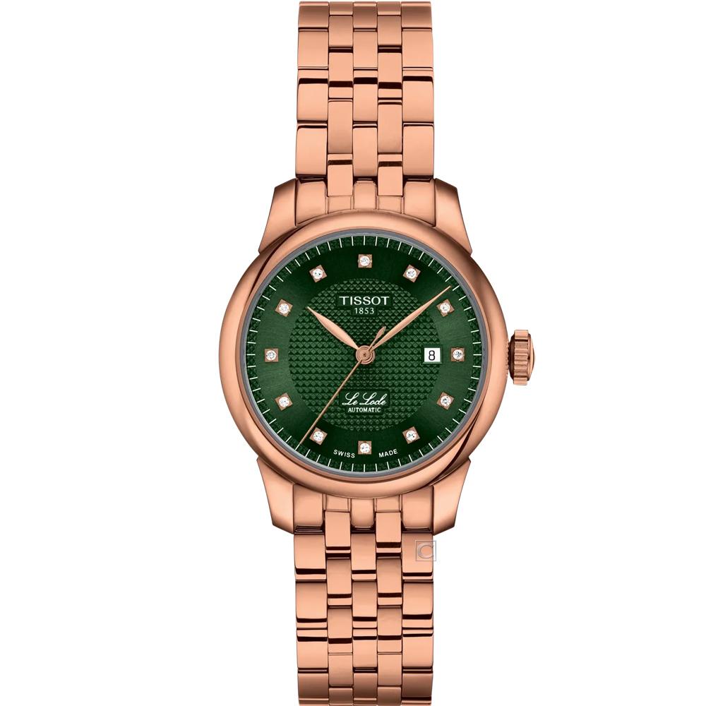 TISSOT 天梭錶  Le Locle 系列 力洛克 機械腕錶 女錶 手錶_T0062073309600/綠x玫瑰金29mm