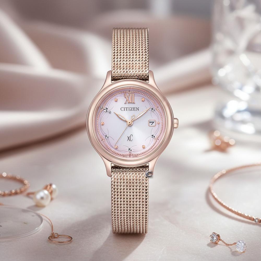 CITIZEN 星辰 xC 浪漫花嫁 玫瑰金色 光動能時尚腕錶 女錶 手錶-28mm EW2638-56Z
