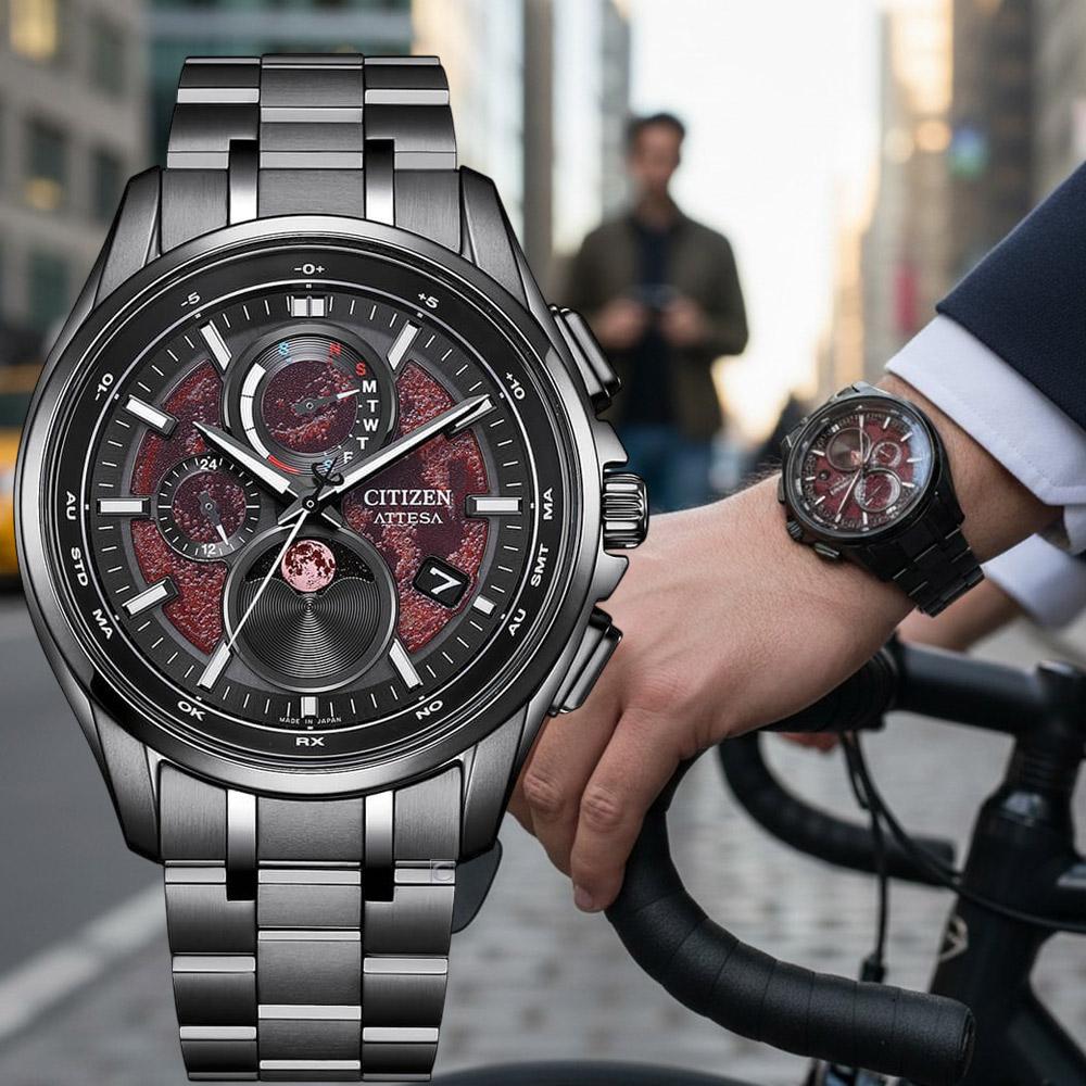 CITIZEN 星辰錶 ATTESA 血月限定 限量 超級鈦 月相 光動能 電波腕錶-43mm BY1005-73Z