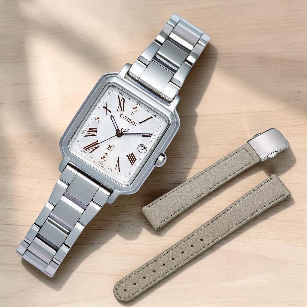 CITIZEN 星辰 xC 輕奢方形光動能電波 時尚腕錶 女錶 手錶-ES9500-51A