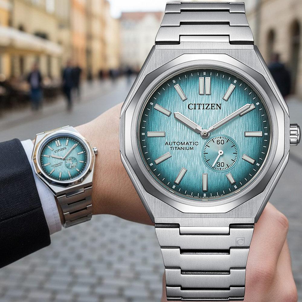 CITIZEN 星辰錶 Zenshin 60 超級鈦小秒針自動上鍊機械錶 男錶-NK5020-58L_40.5mm煙燻薄荷綠