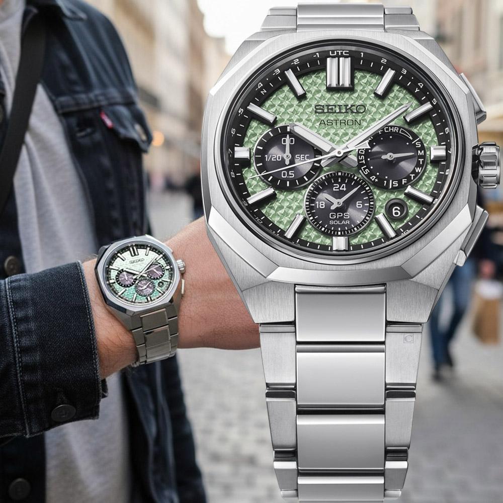 SEIKO 精工 Astron 繽紛春彩 GPS衛星校時 太陽能腕錶 男錶-43.4mm綠 5X63-0AD0G/HAB005J1