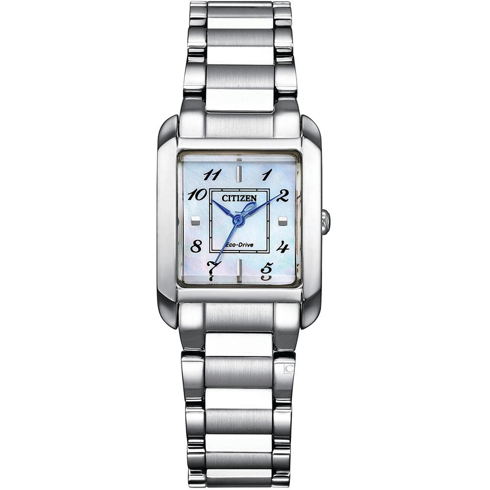 CITIZEN 星辰錶 L系列 法式藝術字藍鋼針方型不鏽鋼手錶 女錶-EW5600-87D