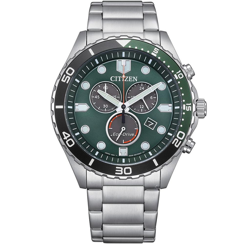 CITIZEN 星辰 光動能 計時運動腕錶 男錶 手錶-AT2561-81X/43mm綠色