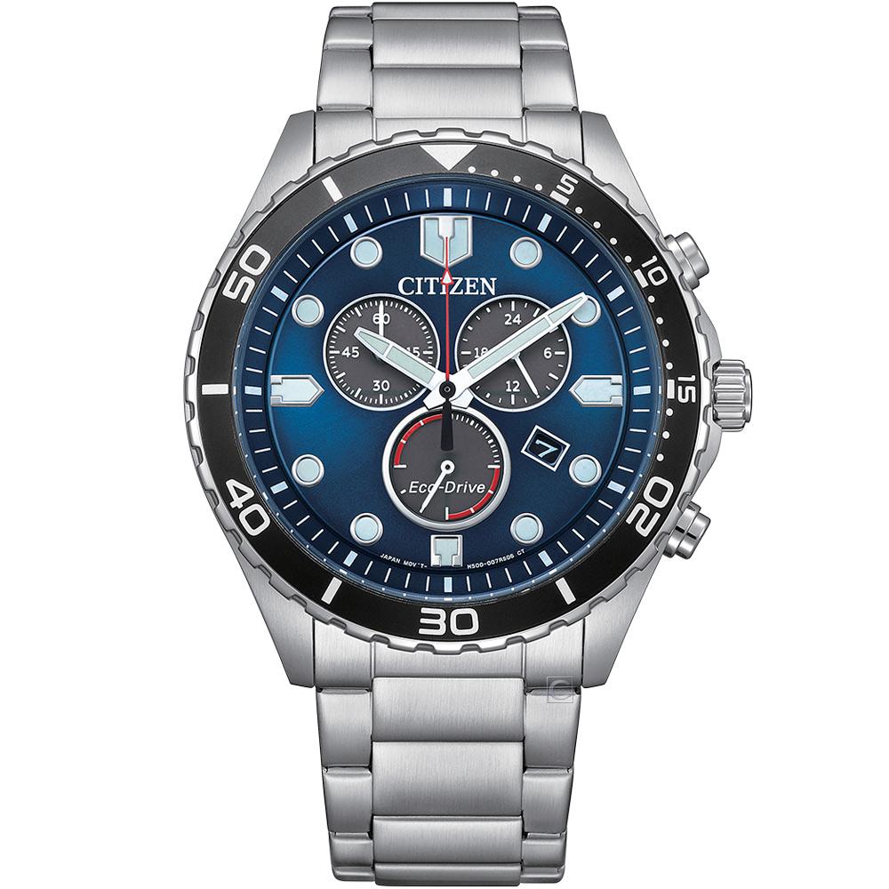 CITIZEN 星辰 光動能 計時運動腕錶 男錶 手錶-AT2560-84L/43mm藍色
