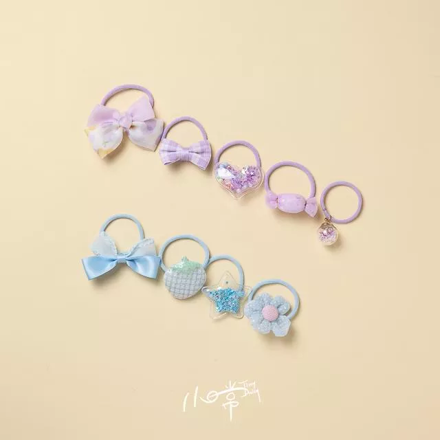 粉嫩蝴蝶結小髮圈－藍紫色系