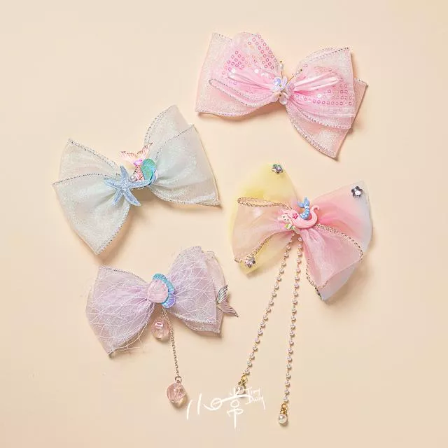 甜美貝殼美人魚星星閃亮緞帶大髮夾