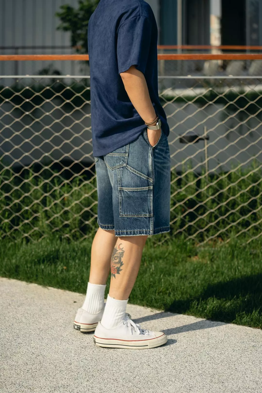 日系手刷色鬆緊牛仔短褲M號