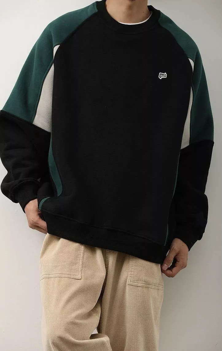 撞色插肩加絨衛衣 大學T