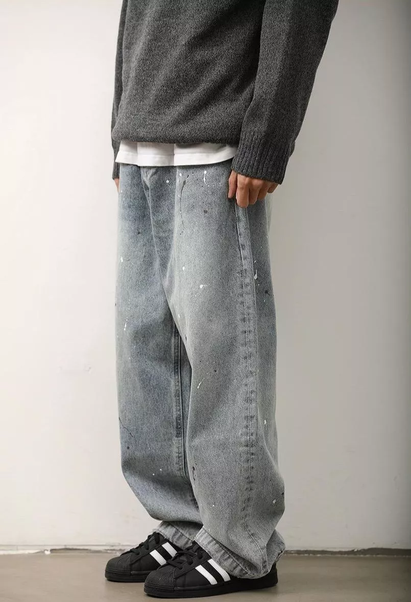 潑漆水洗直筒牛仔褲