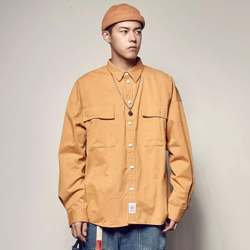 雙口袋牛津長袖襯衫(4色)