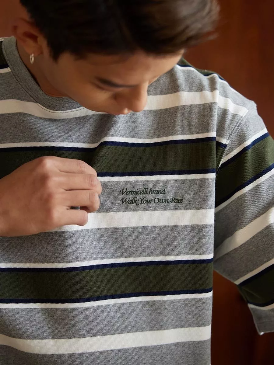 工裝條紋短袖T恤