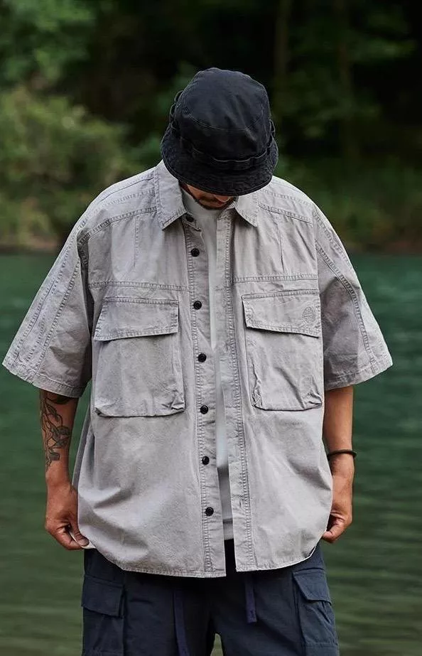 日系工裝口袋廓形襯衫(3色)