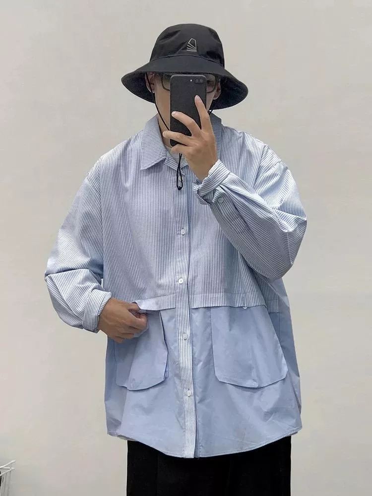 秋冬淺藍線條造型襯衫