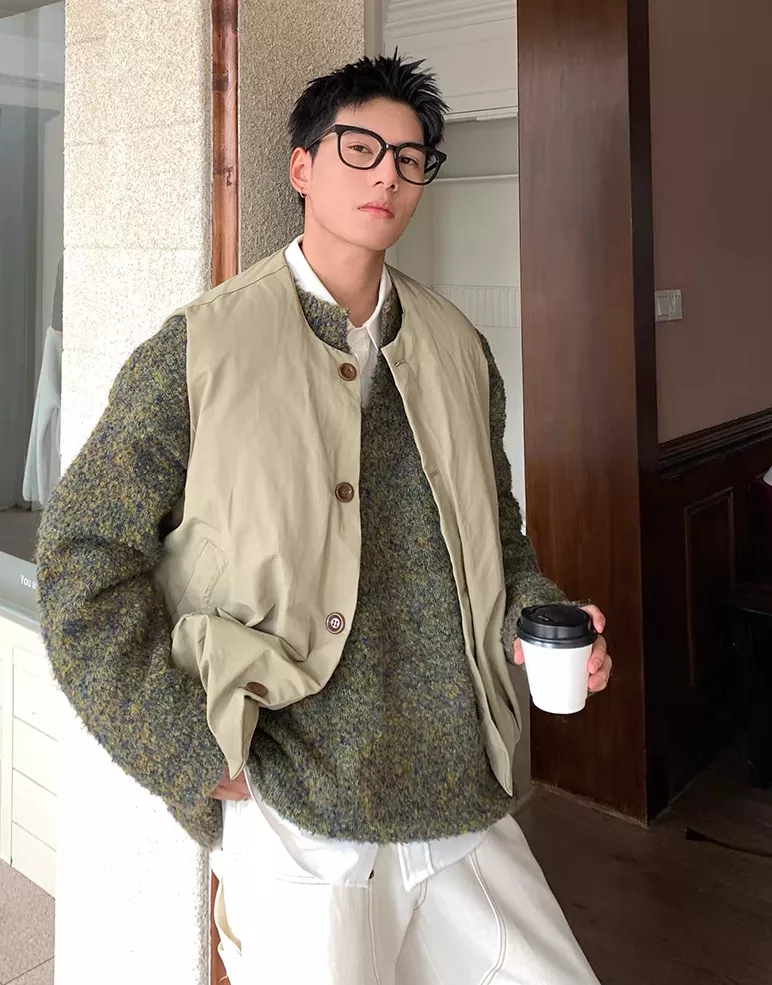 坎肩鋪棉鈕釦背心(3色 )