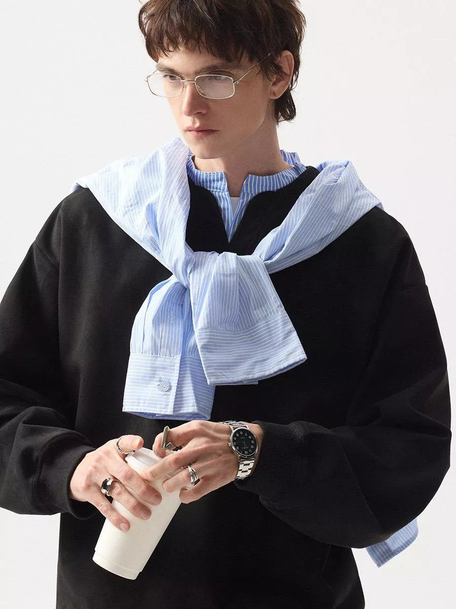 新品上市 日系假兩件線條衛衣(2色)