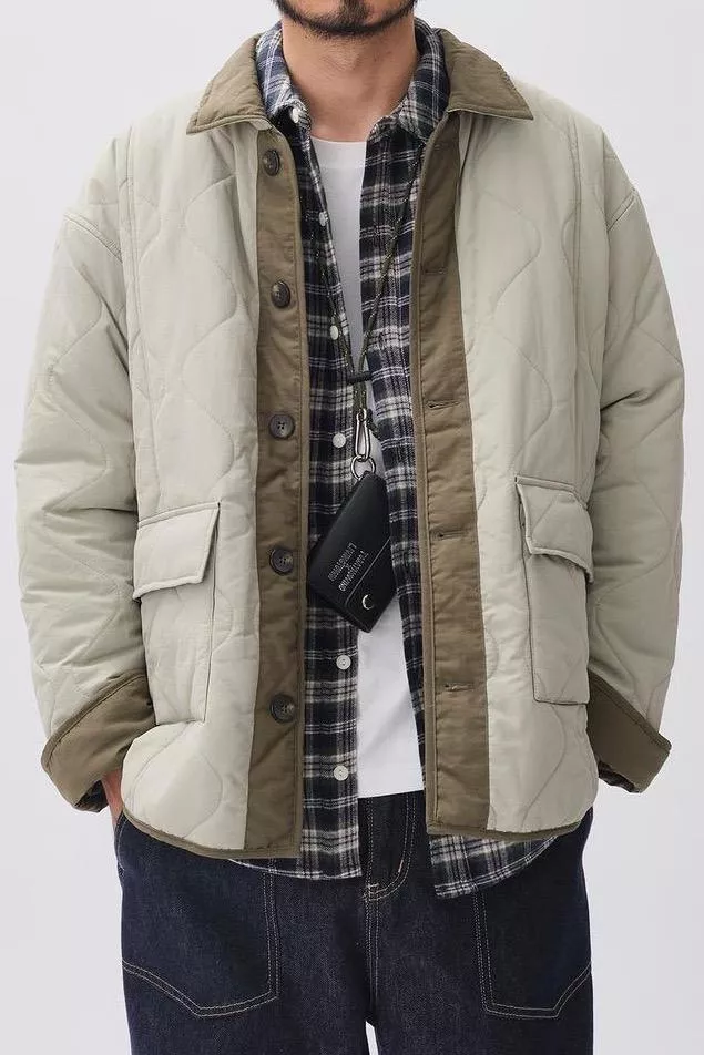 日系翻領葫蘆格薄棉外套