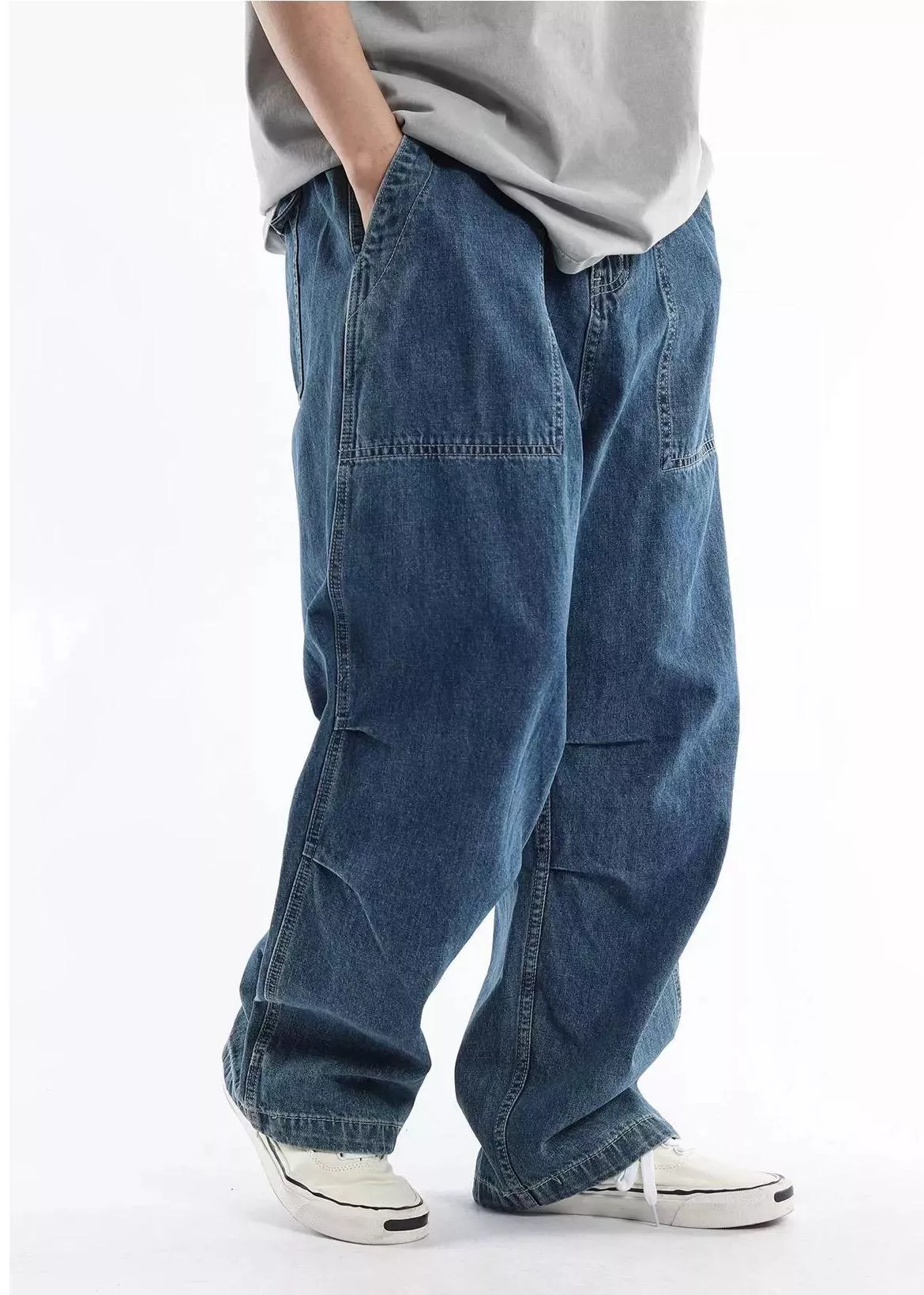 春季日系牛仔寬鬆長褲