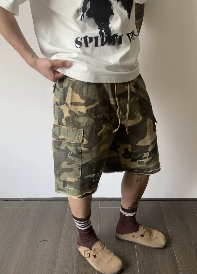 美式五分破壞工裝褲(3色)